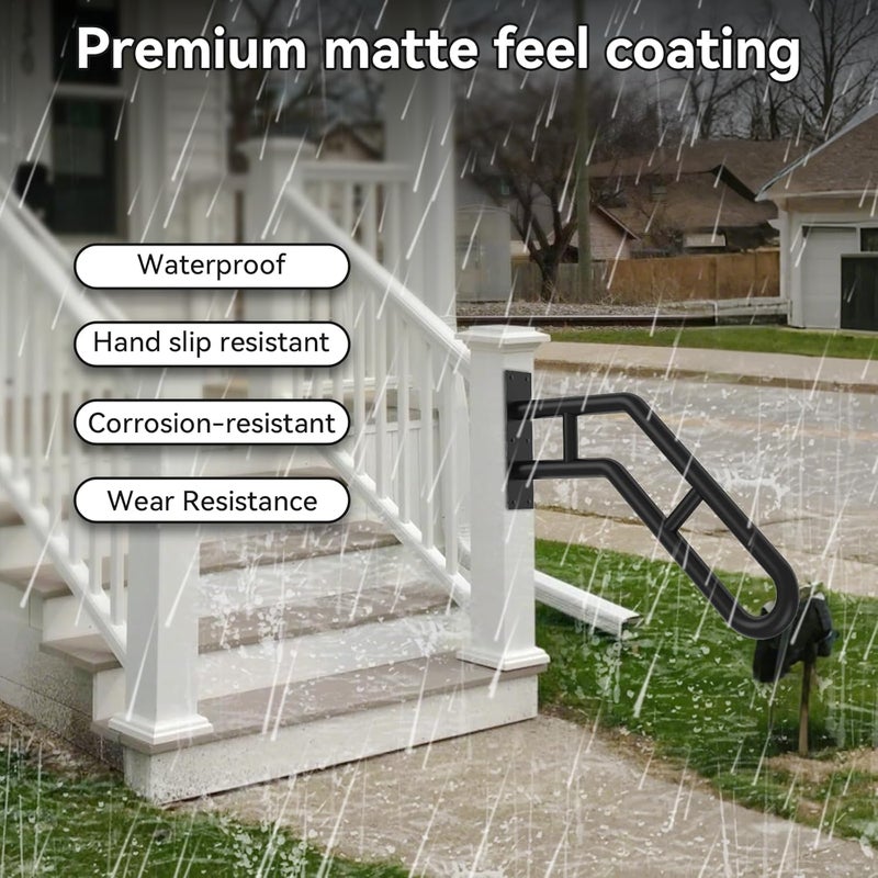 Frossvt Handrail for Outdoor Grab Bar Wall Mount Handrail, 25.8'' Garage, Porch, Garden 1 to 3 Steps Stairs Black - Image 5